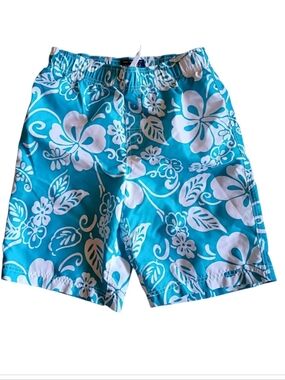 THE CHILDREN'S PLACE Boys Swim Shorts Hawaiian Aqua Blue White Floral XL